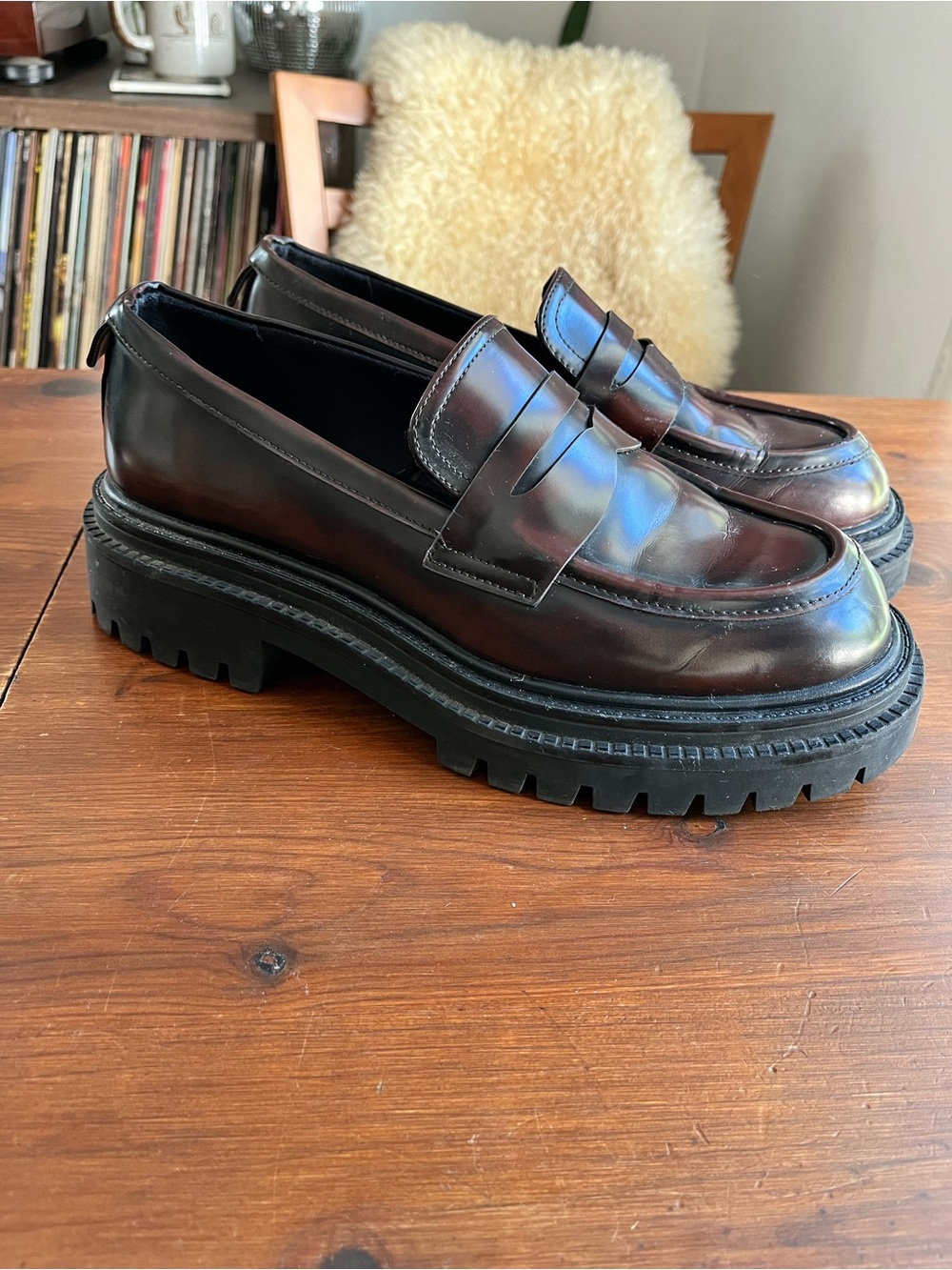 Chunky Lug Sole Penny Loafers in Dark Brown - Picture 1 of 6